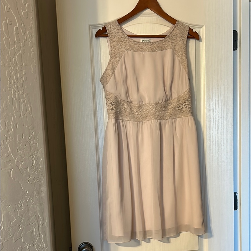 En Focus Studio Lace Trim Dress in Cream